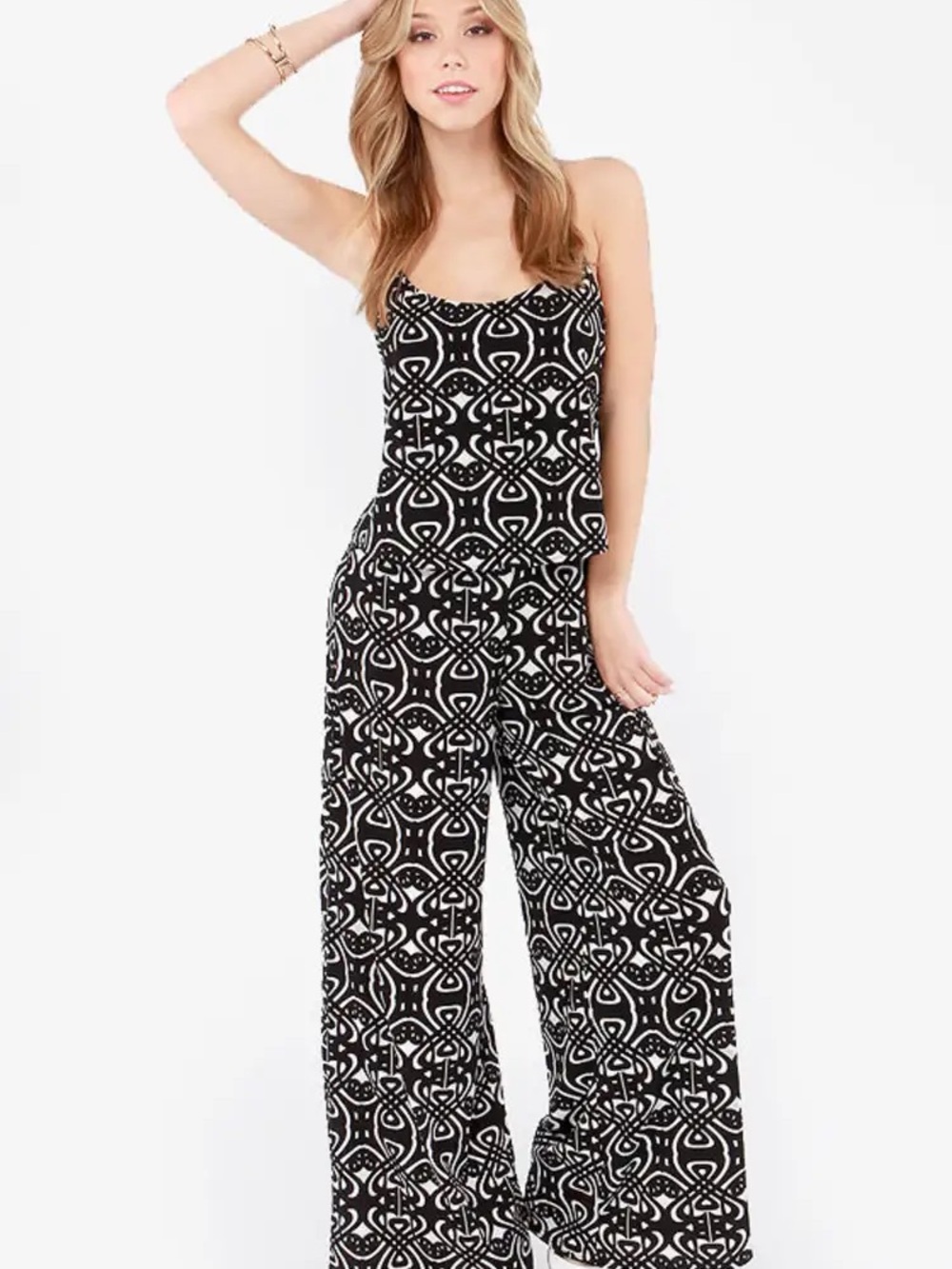 Twists and Turns Ivory and Black Print Jumpsuit